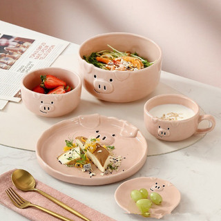[Xả hàng] Bộ bát đĩa sứ heo hồng -Meii.decor
