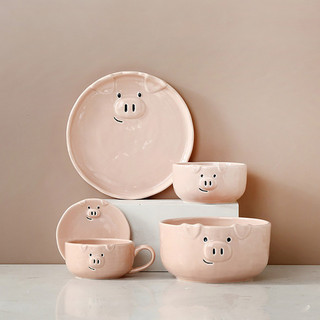 [Xả hàng] Bộ bát đĩa sứ heo hồng -Meii.decor