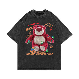 PO FLORET Áo thun unisex rộng gấu dâu in Oversize áo phông nữ 100%Cotton áo phông cổ điển đã giặt