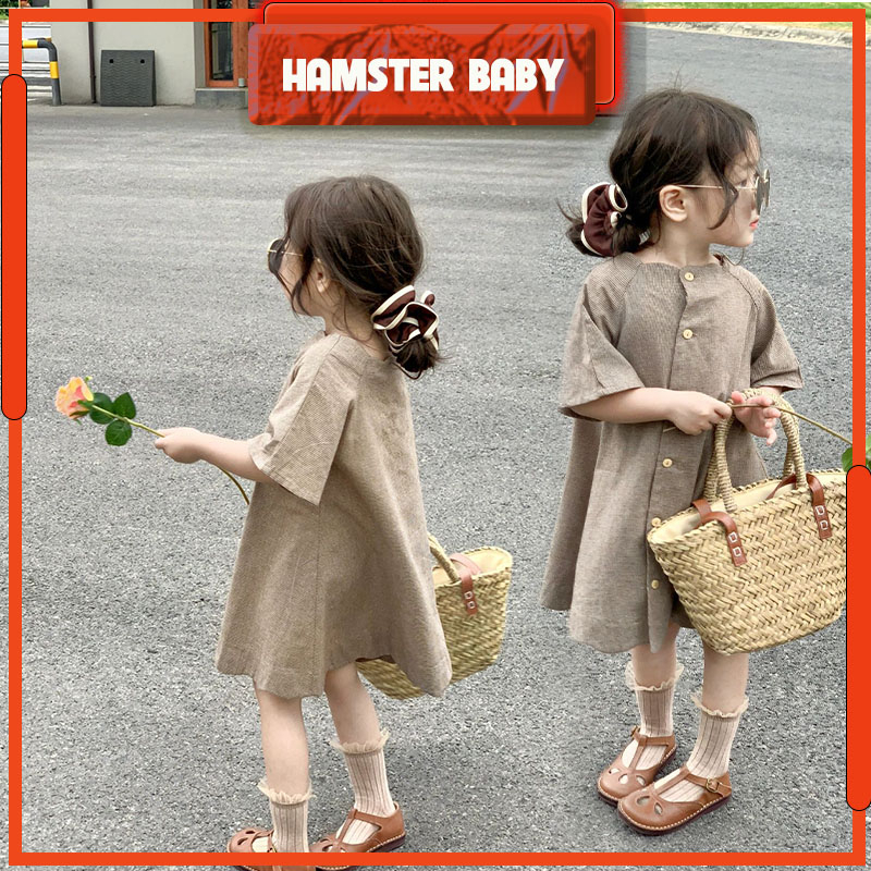 Đầm houndstooth kiểu dáng Pháp vintage HAMSTER BABY  chất cotton cho bé gái
