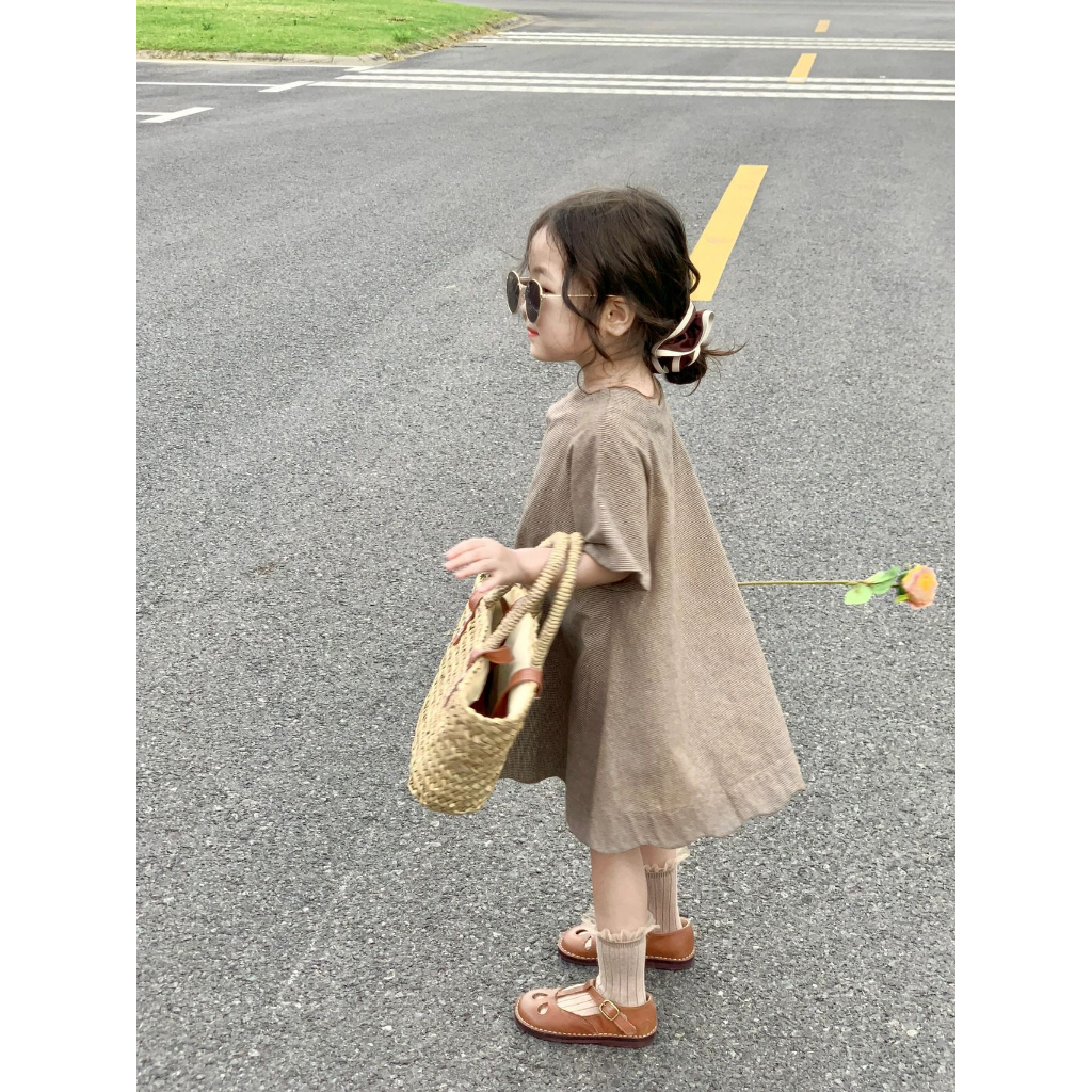 Đầm houndstooth kiểu dáng Pháp vintage HAMSTER BABY  chất cotton cho bé gái