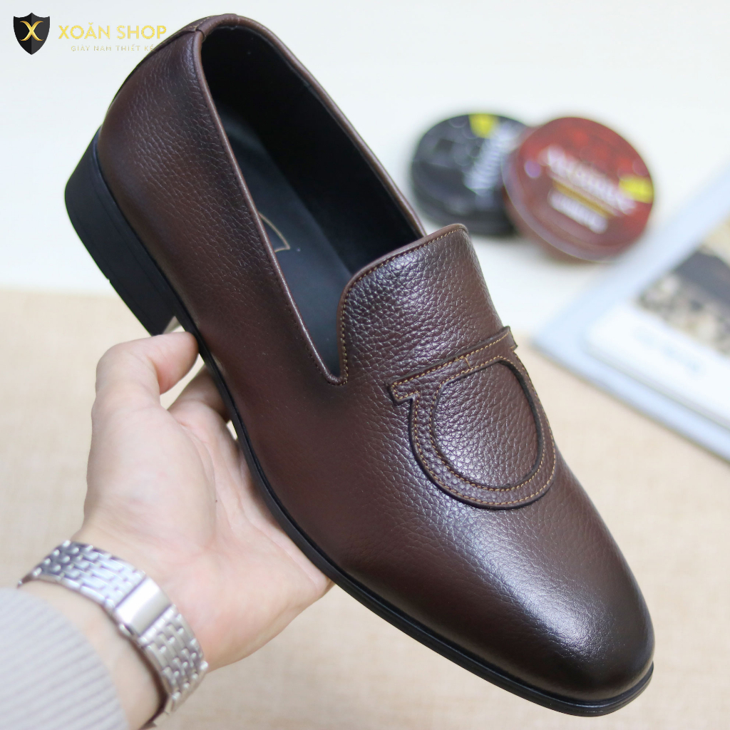 Giày Lười Nam Công Sở XOĂN SHOP Da Bò Thật Size 38 Đến 42 Màu Đen/Nâu - G044