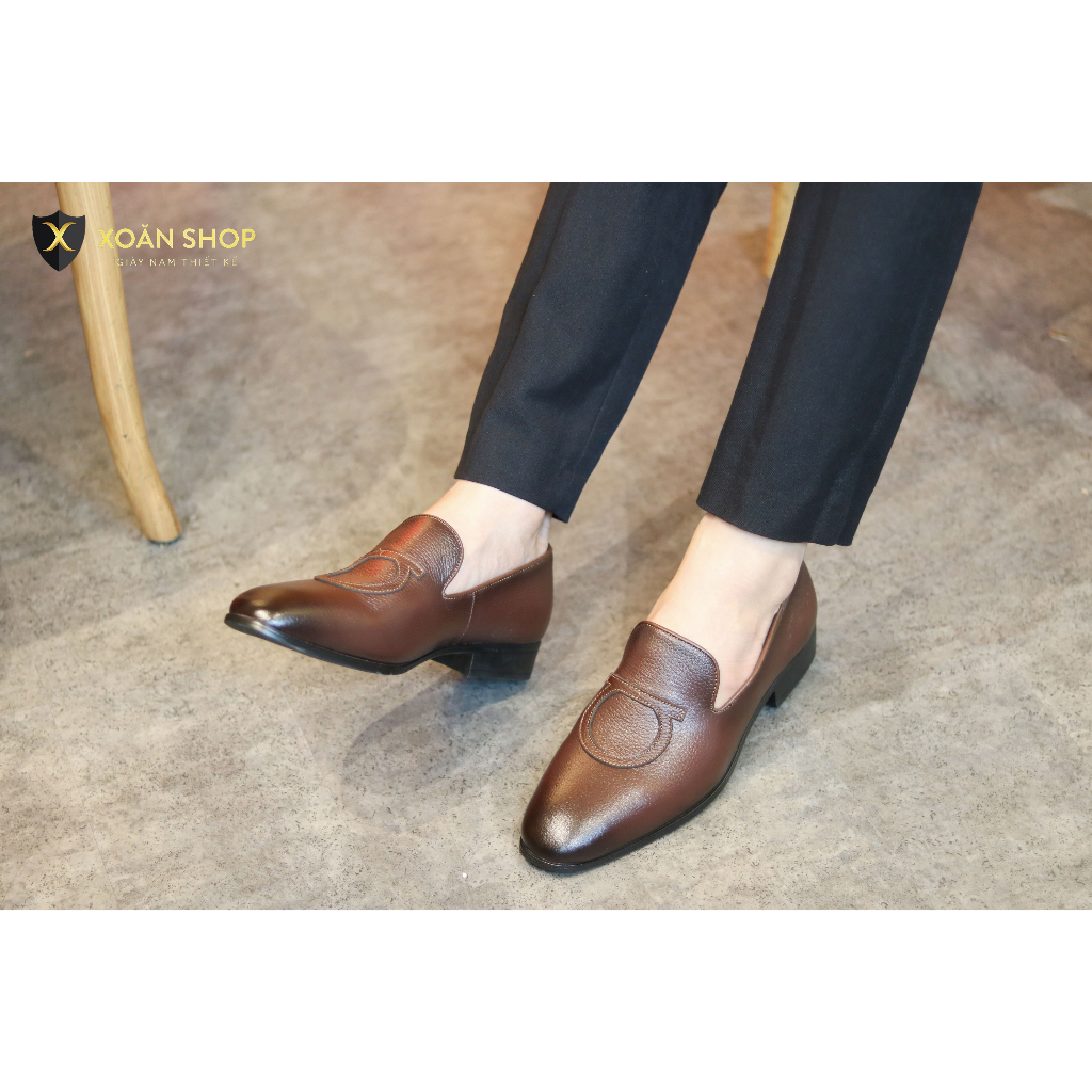 Giày Lười Nam Công Sở XOĂN SHOP Da Bò Thật Size 38 Đến 42 Màu Đen/Nâu - G044