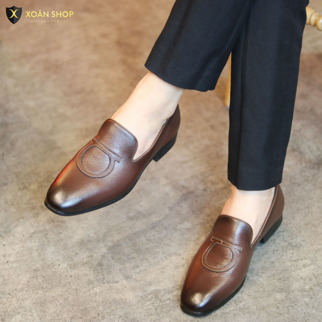 Giày Lười Nam Công Sở XOĂN SHOP Da Bò Thật Size 38 Đến 42 Màu Đen/Nâu - G044