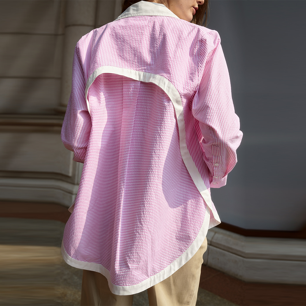 TheBlueTshirt - Áo Sơ Mi Phom Rộng Kiểu Nữ - Modern Arc Oversized Shirt - Pink Stripe