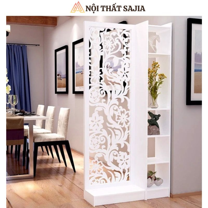 Bộ vách ngăn chia khu vực SAJIA có kệ trang trí tiện lợi hoạ tiết hoa cúc sang trọng - D483