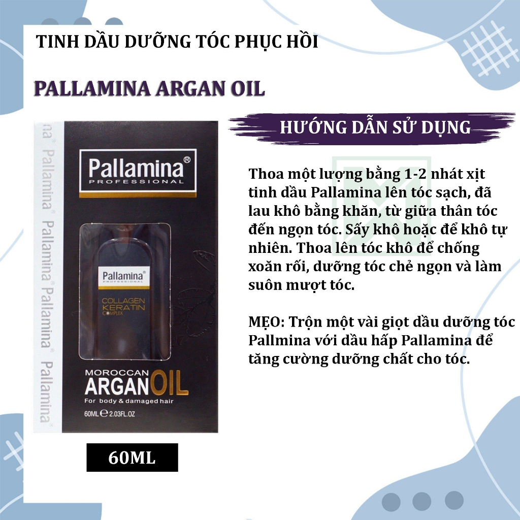 Tinh dầu dưỡng tóc phục hồi Pallamina Argan Oil 60ML chính hãng