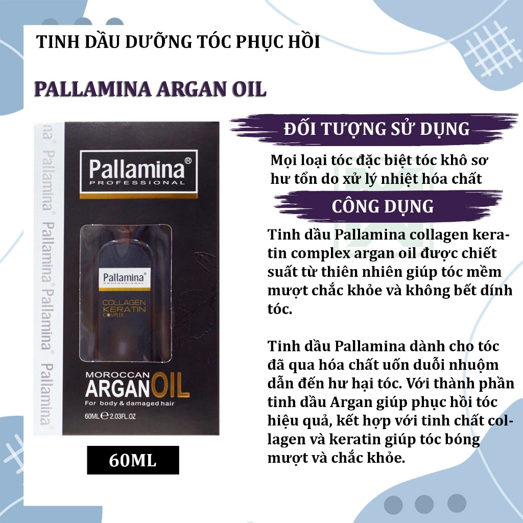 Tinh dầu dưỡng tóc phục hồi Pallamina Argan Oil 60ML chính hãng