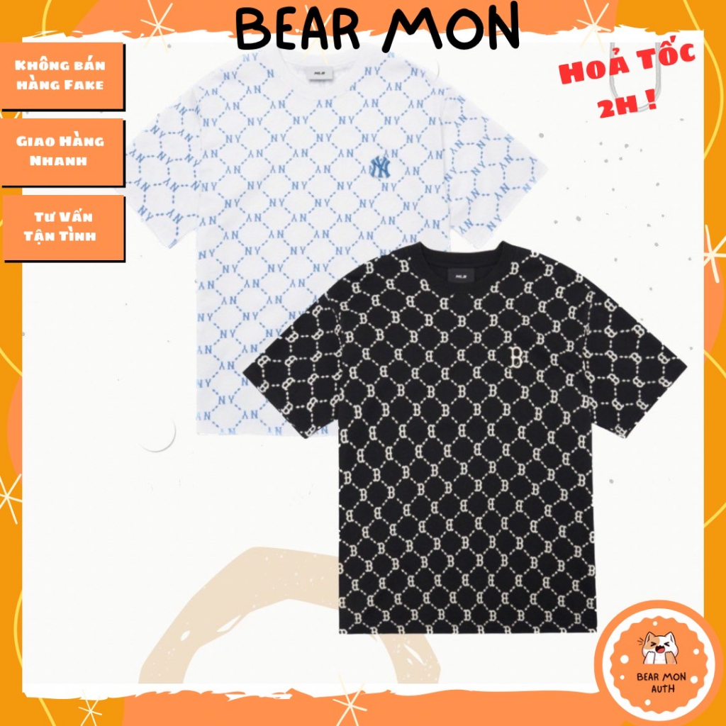 Áo Phông MLB Diamond Monogram Boston Red Sox 3Atsm4023 Màu Đen Thêu chữ B Màu trắng thêu logo ny