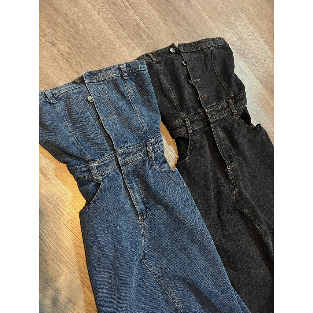 Váy Jean Quây Cúc Dọc Xẻ Sau 2 Màu Đen Khói/Xanh [LanHin90]