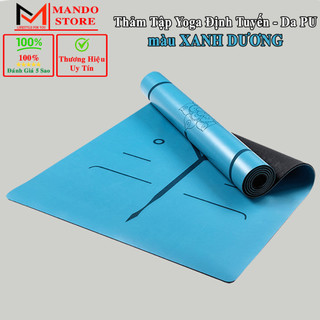 Thảm yoga định tuyến da pu xanh dương- thảm tập yoga vân định tuyến tập gym tập thể thao chống trượt