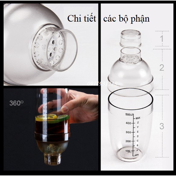 Bình lắc Shaker pha chế nhựa chia vạch đen hàng cao cấp