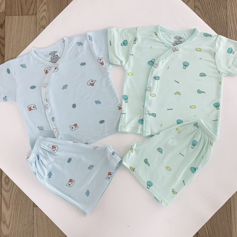 Bộ Sơ Sinh Ngắn Tay Cài Lệch Chất thun lạnh Siêu Mềm Mịn và Mát Cho Bé Trai Bé Gái