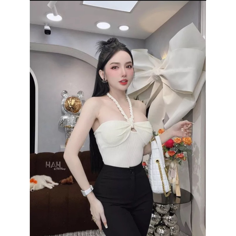 Áo thun 2 dây thiết kế cổ yếm cúp ngực sang chảnh kèm ảnh thật