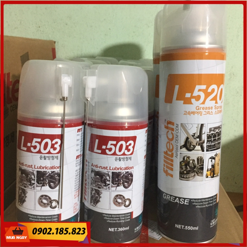xịt ổ khóa L503 chống oxi hóa rỉ sét bulong ốc vít, làm trơn động cơ, mô tơ, bánh răng