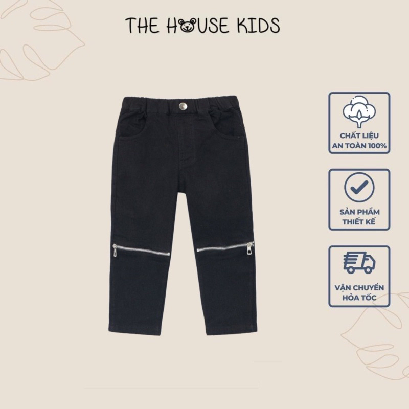 Quần bò bé trai màu đen - quần dài trẻ em có khóa gối THE HOUSE KIDS