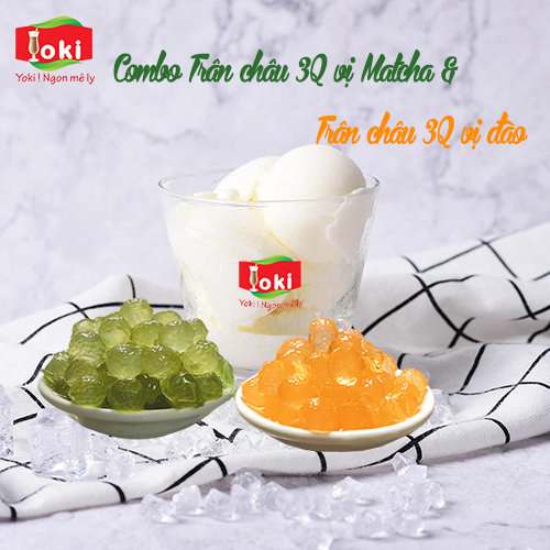 Combo Trân châu 3Q vị đào Yoki và Trân châu 3Q vị Matcha Yoki