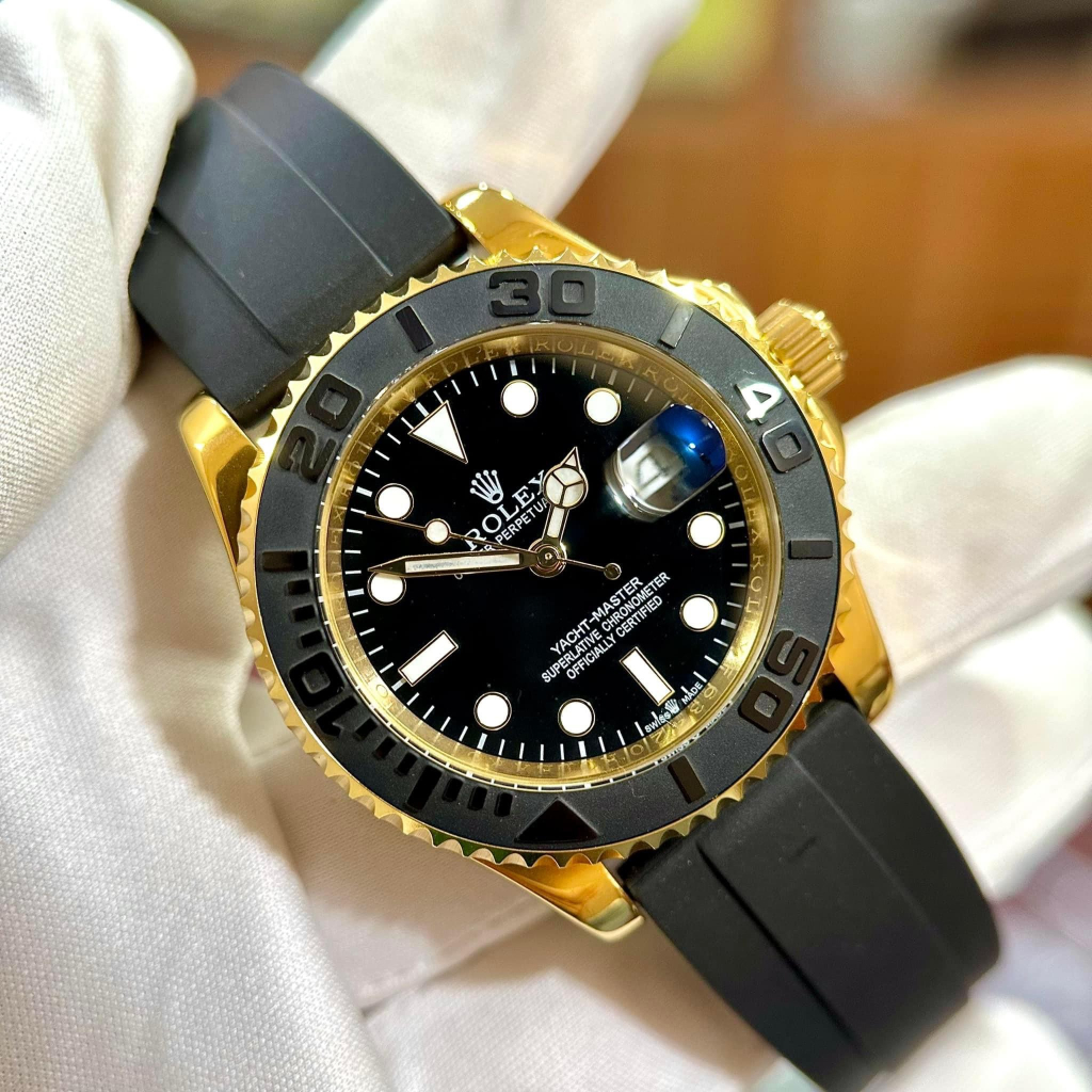 Đồng hồ Nam Rolex tọa độ dây cao su máy nhật dòng cơ Automatic size 40mm đen vỏ vàng gold