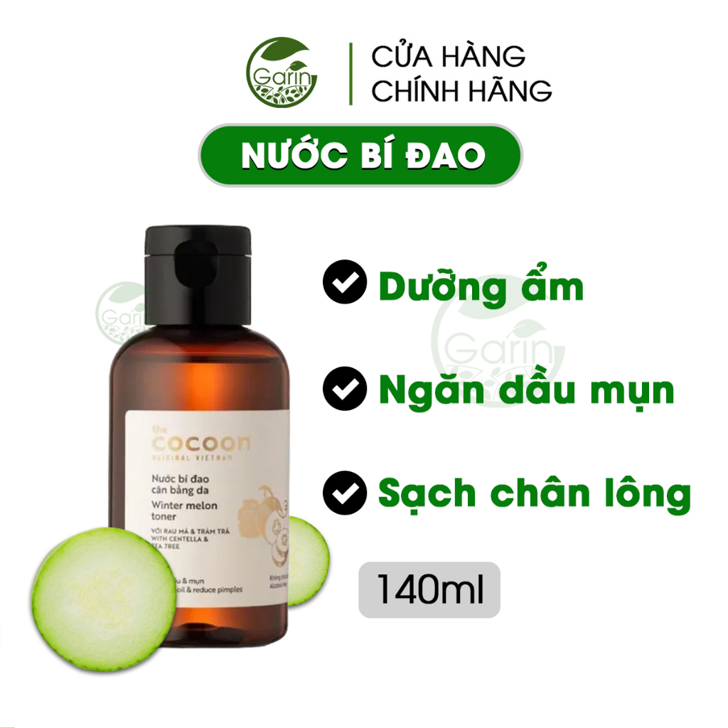 Nước bí đao cân bằng da Cocoon Garin 140ml giảm dầu và mụn ẩn, cân bằng độ pH