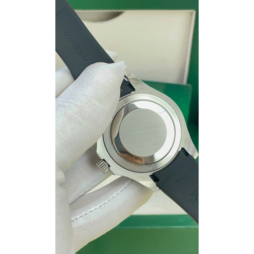 Đồng hồ Nam Rolex dây cao su vành đá tai đá trắng mặt đen máy nhật dòng cơ Automatic size 40mm