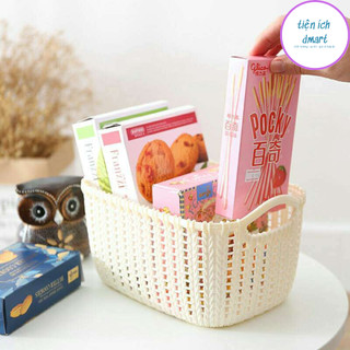 Giỏ đựng đồ , giỏ nhựa đựng đồ đan hoa 2 kích cỡ nhỏ gọn 3377