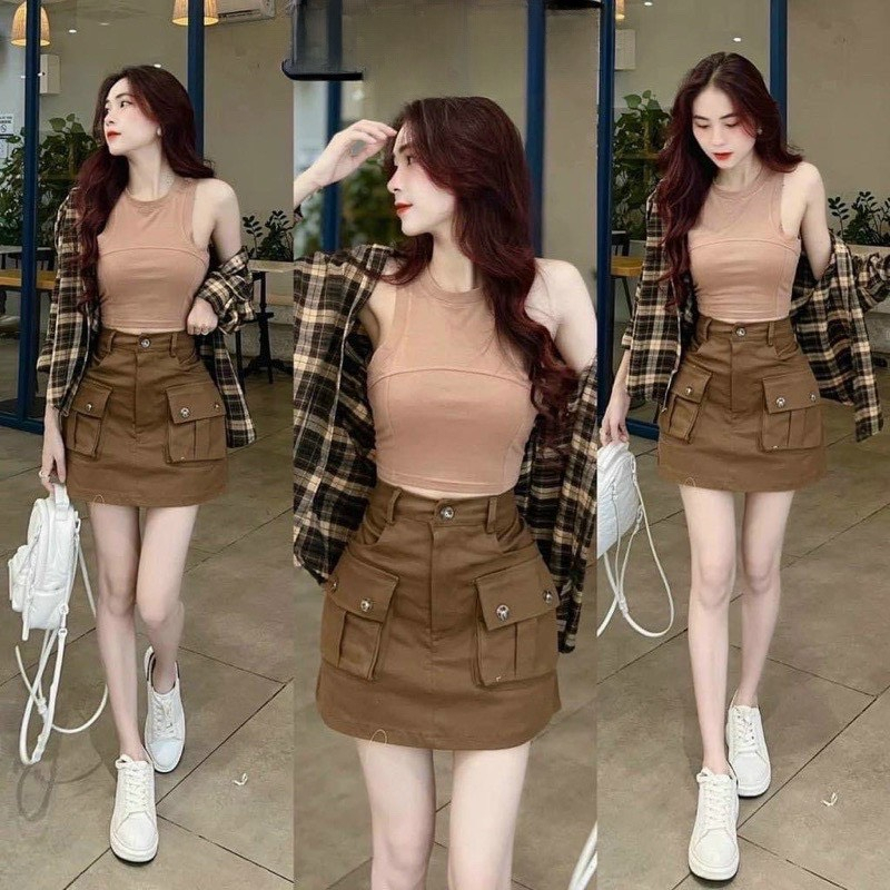 Sét bộ áo và chân váy túi hộp kèm áo khoát bigsize Kim Ngân từ 50 kg đến 100 kg M/L/XL/XXL sét bộ 3 món đi chơi
