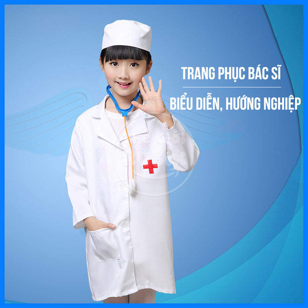 Áo Blue Bác Sĩ, Y Tá Dài Tay [3-6 Tuổi] + Đồ Chơi Ống Nghe Nhịp Tim Cho Bé Siêu Dễ Thương