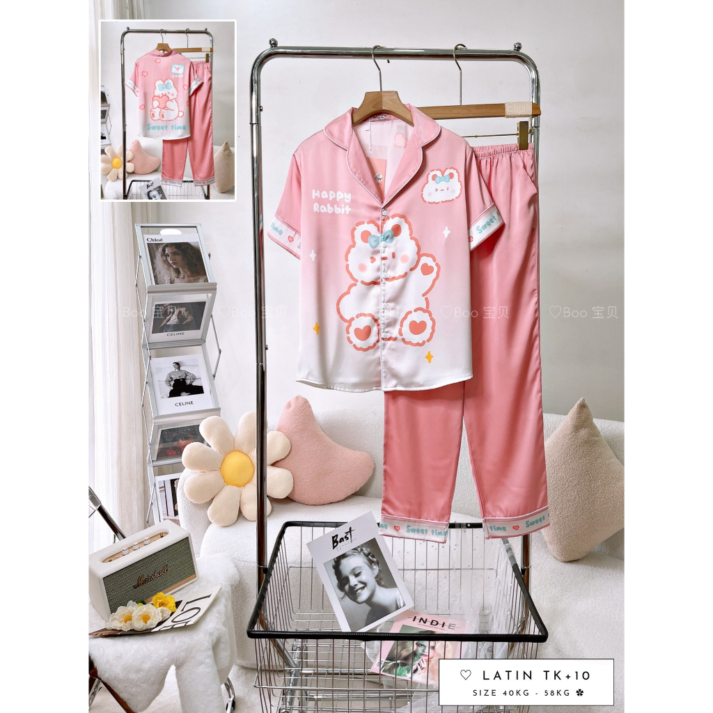(40-56kg P2) Đồ bộ TNQD latin/lụa cao cấp pijama/pizama BOO BOO in 3D hoạt hình. hongduyen2188.