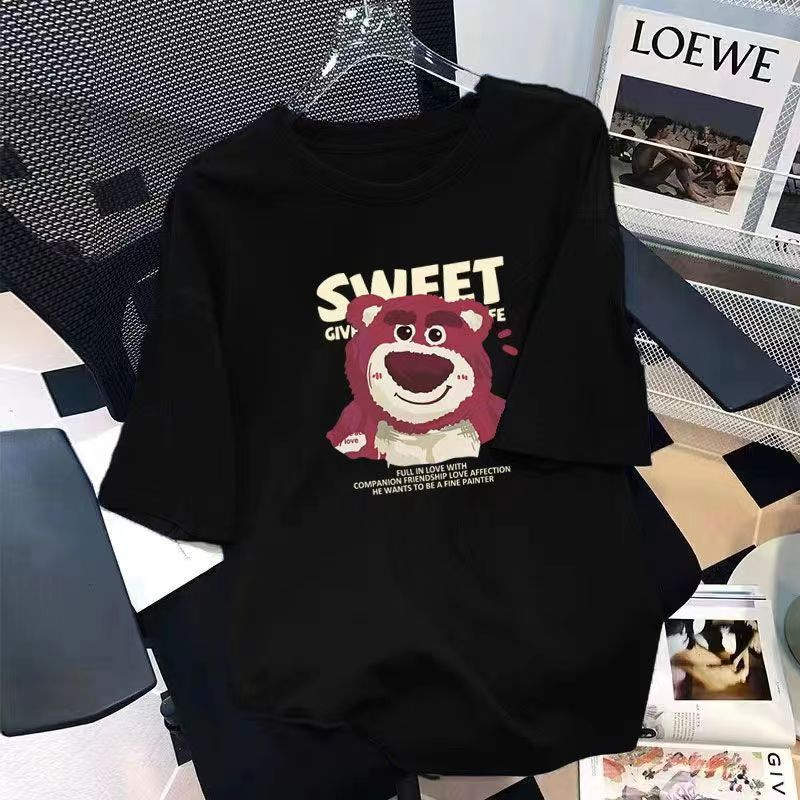 Gấu dâu Áo ngắn tay in họa tiết 100% cotton mẫu mới thanh long