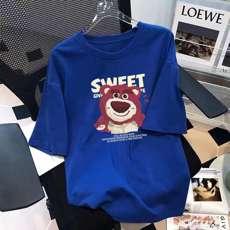 Gấu dâu Áo ngắn tay in họa tiết 100% cotton mẫu mới thanh long