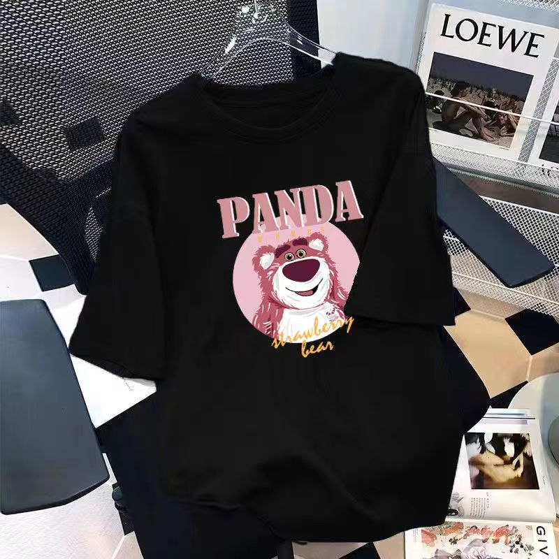 Gấu dâu Áo ngắn tay in họa tiết 100% cotton mẫu mới thanh long