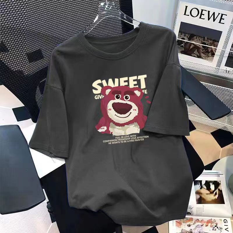 Gấu dâu Áo ngắn tay in họa tiết 100% cotton mẫu mới thanh long