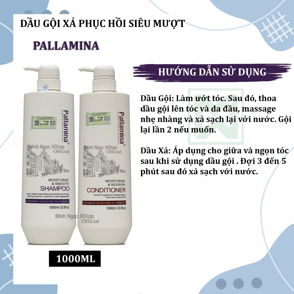 Combo dầu gội, dầu xả PALLAMINA phục hồi tóc siêu mềm mượt 1000ML