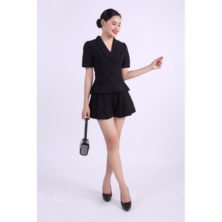 Set Áo Vest Cộc Tay Thiết Kế Sarah Kèm Quần Short Xếp Ly Thanh Lịch, Chất Kaki Thun Lụa Dày Dặn Mềm Mát Chuẩn Form