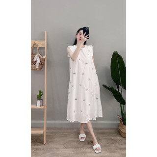 VÁY MIDI THÊU HOA CỔ TRÒN SÁT NÁCH KHÓA KÉO 0VMD.01576