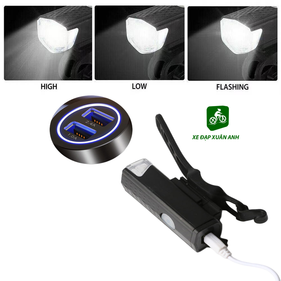 Đèn Chiếu Sáng Xe Đạp Chống Nước Sạc USB