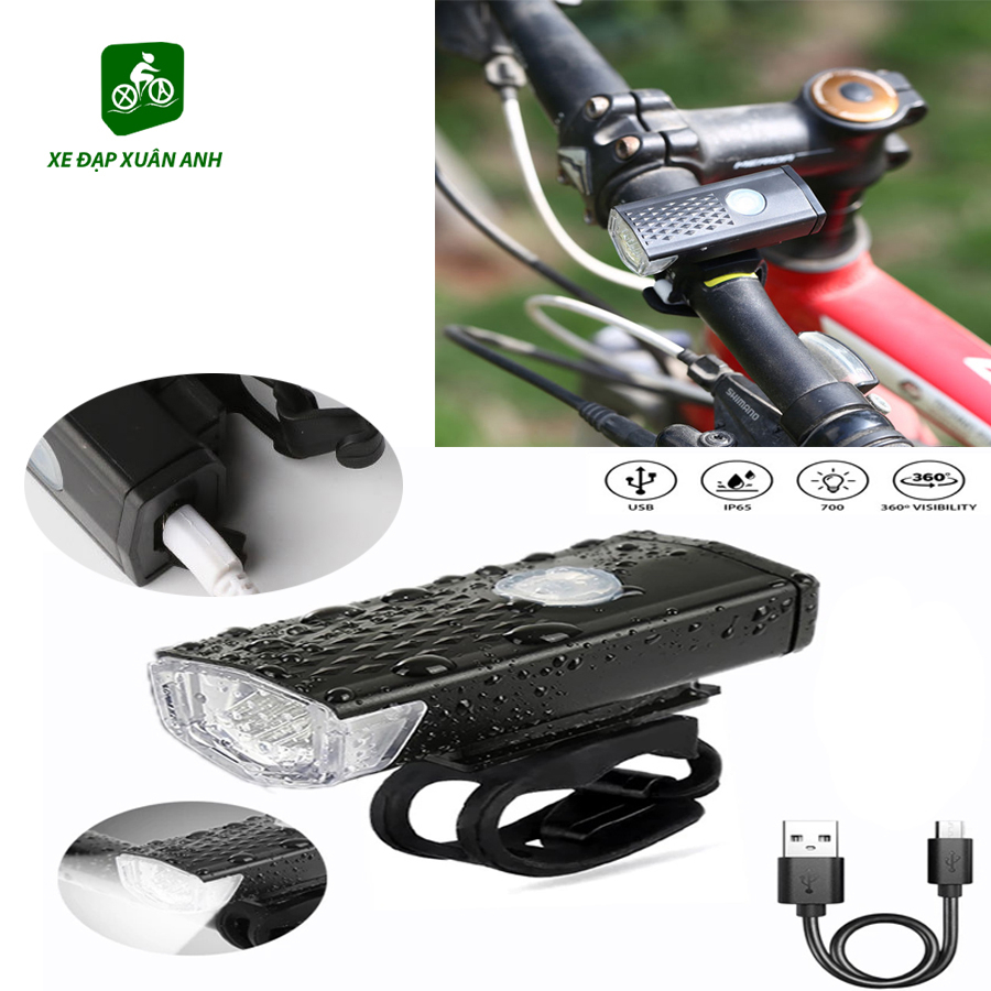 Đèn Chiếu Sáng Xe Đạp Chống Nước Sạc USB