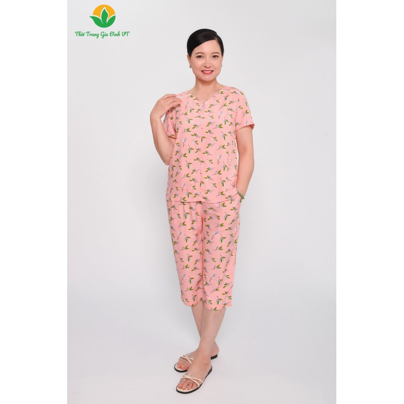 Đồ bộ mặc nhà trung niên xuân hè Việt Thắng, quần lửng , áo cộc tay, chất Lanh B06.2311
