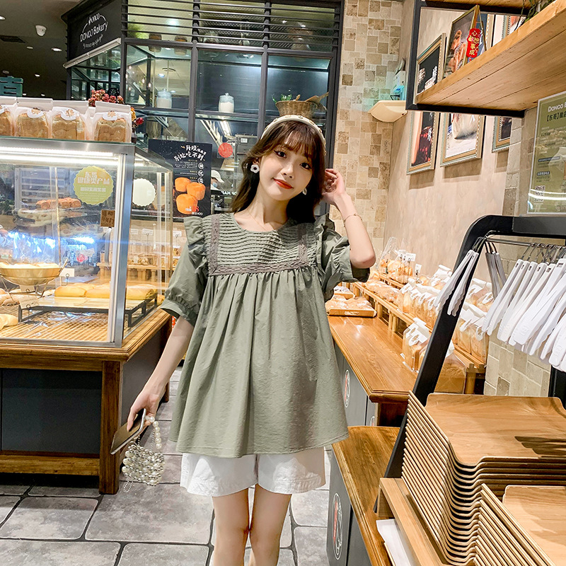 Áo bầu mùa hè 2023 mẫu mới Áo bầu thời trang thiết kế bèo vai chất thô freesize dưới 65kg