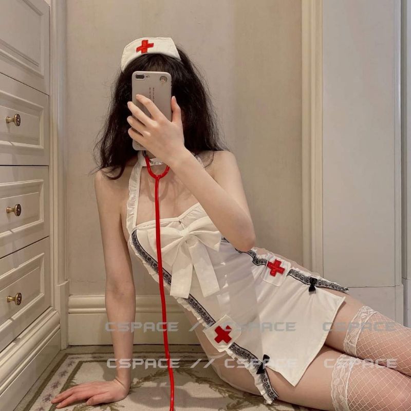 Set cosplay nàng y tá siêu hott ( không kèm phụ kiện ống nghe & tất) bộ hóa trang nàng y tá siêu nóng bỏng độc đáo đây ạ