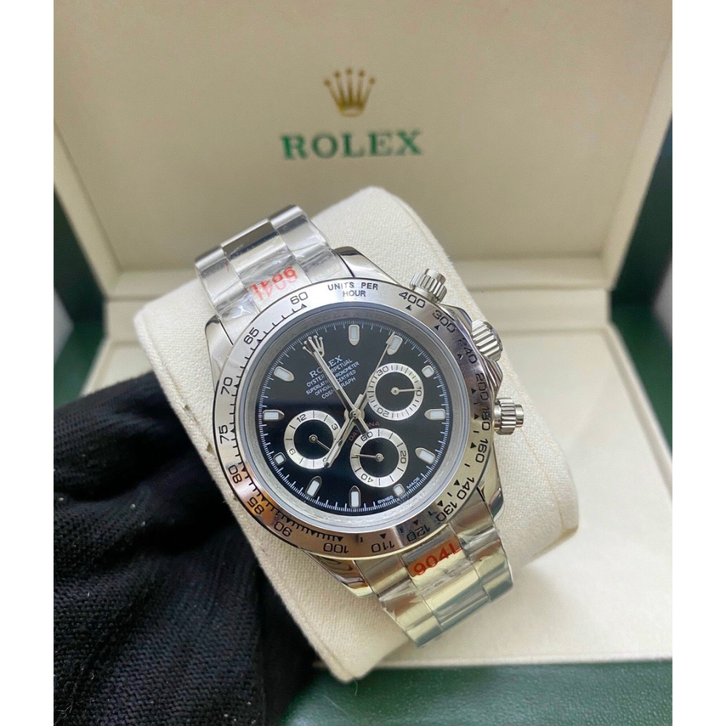 Đồng hồ Nam Rolex 6kim dây kim loại máy nhật dòng cơ Automatic size 40mm mặt đen