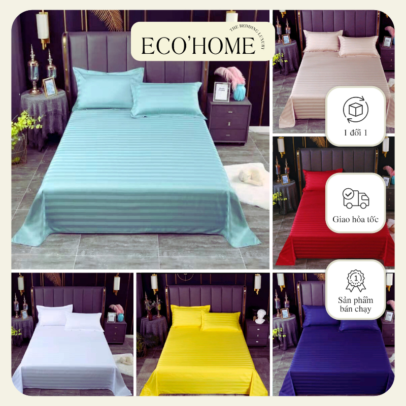 Bộ ga giường vỏ gối Satin Cotton 3F | Set ga gối Satin Cotton 3F cao cấp nhà EcoHome