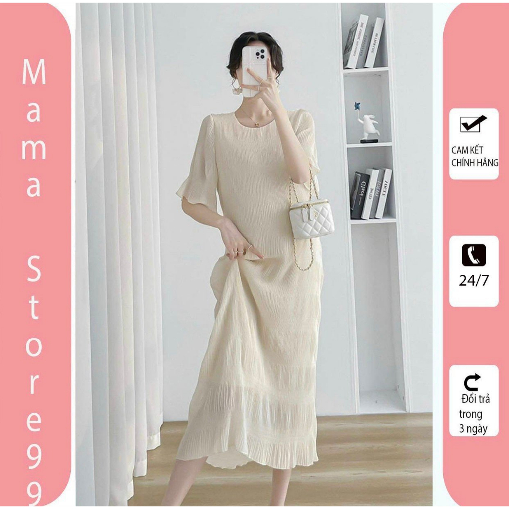 Váy Bầu Đầm Bầu Xinh Mùa Hè Tay Ngắn Cổ Tròn Dáng Suông Dài. Đi Chơi Dự Tiệc Thoải Mái HN355 Mama Store99