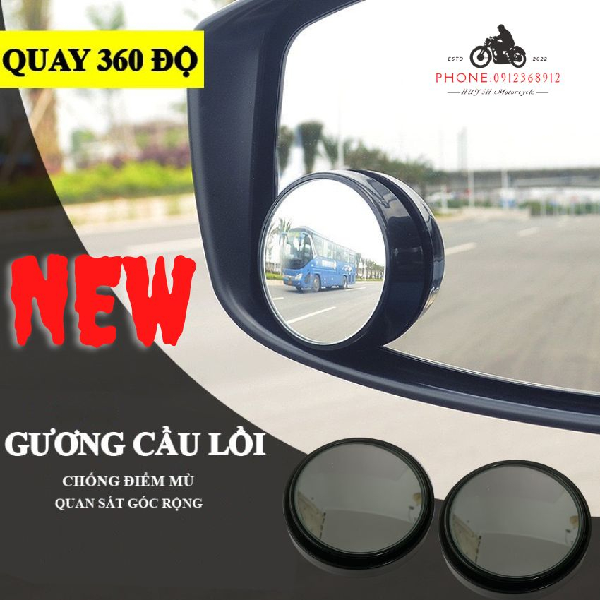 Bộ 2 Gương Cầu Lồi Xoay 360 Độ Chuyên Dụng Cho Xe Hơi- xe máy , dán gương 5 cạnh