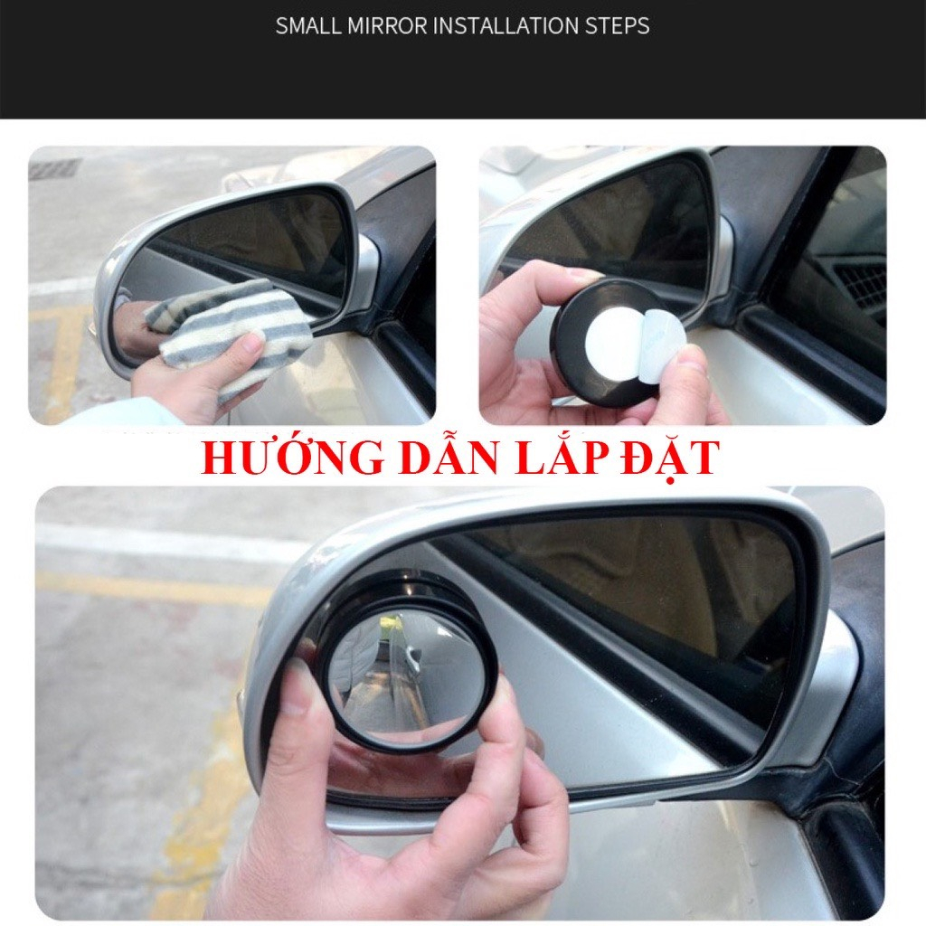 Bộ 2 Gương Cầu Lồi Xoay 360 Độ Chuyên Dụng Cho Xe Hơi- xe máy , dán gương 5 cạnh