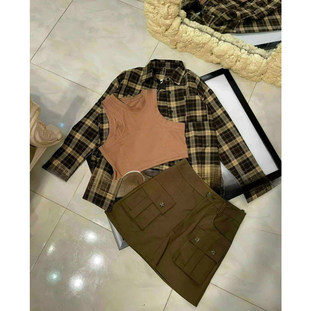 Sét Bộ Áo Và Chân Váy Túi Hộp Kèm Khoát Sét Bộ Đi Chơi Sét Bộ 3 Món Bigsize Quỳnh Anh Từ 50 kg Đến 100 kg M/L/XL/XXL