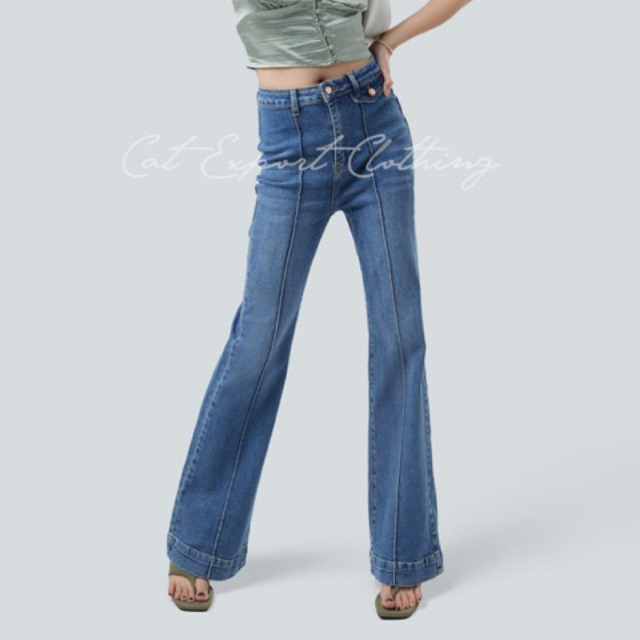 MANG0 Quần Jeans bo đùi Ống Loe Gân Nổi Cho Nữ Phong Cách Cá Tính, Hack Chân cực đỉnh