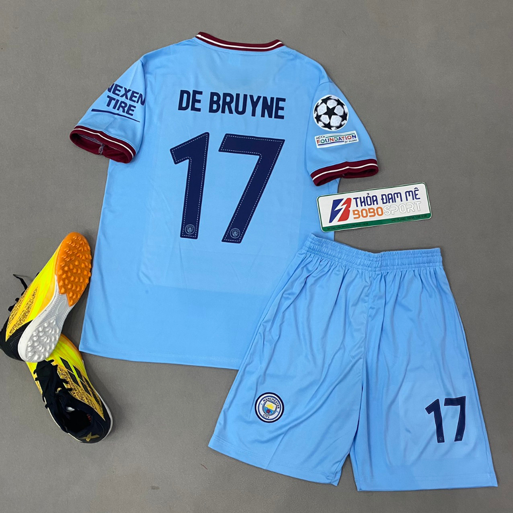Bộ quần áo bóng đá Man City MC xanh in tên DE BRUYNE font C1
