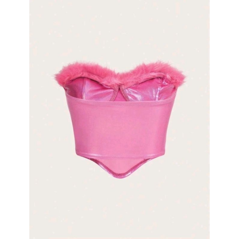 Áo ống/Áo quây croptop phối lông HOLOGRAM lấp lánh kim loại dáng ôm body sexy quyến rũ gợi cảm đi tiệc dành cho nữ 💗