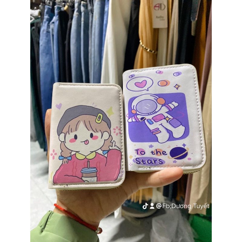 Ví Da Mini Cầm Tay Khóa Kéo 10 Ngăn Họa Tiết Cô Bé Thỏ Ngộ Nghĩnh Bóp Nữ Da PU Cute Nhiều Ngăn Hot Trend